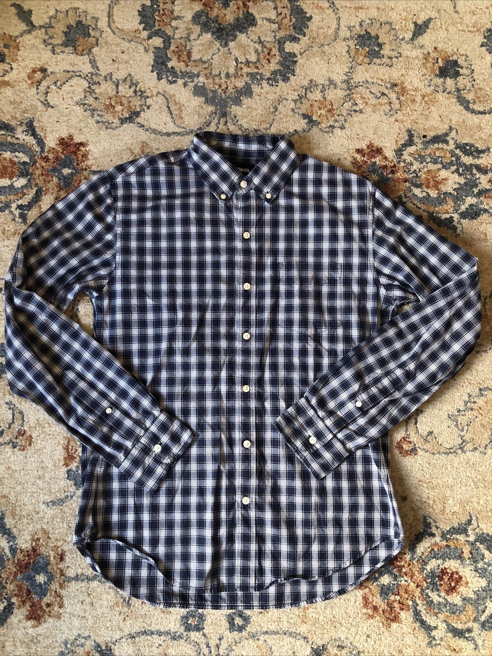 Bonobos Mens Shirt Size M Blue Checkered Slim Fit Long Sleeve Button Up Euc